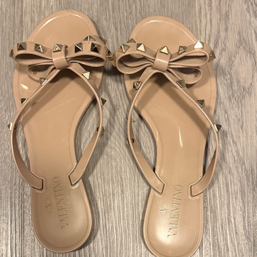 Valentino Women's Beige Studded Bow Sandals